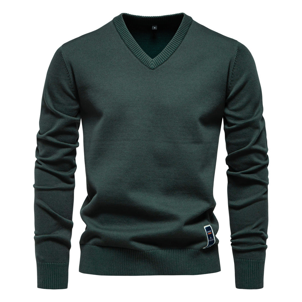 Sweat homme sans capuche à col en V en coton mélangé coupe slim
