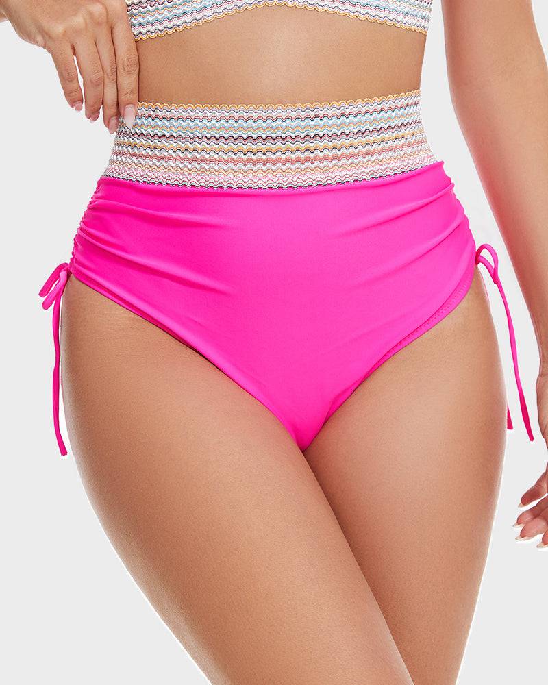 Bikini taille haute gainante à motif colorblock – maintien, confort et style tendance