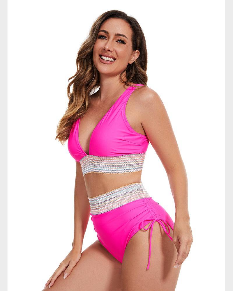 Bikini taille haute gainante à motif colorblock – maintien, confort et style tendance