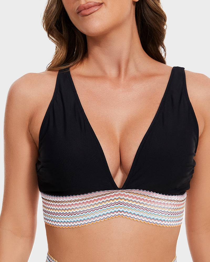 Bikini taille haute gainante à motif colorblock – maintien, confort et style tendance