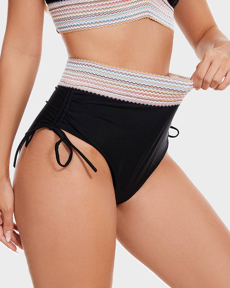 Bikini taille haute gainante à motif colorblock – maintien, confort et style tendance