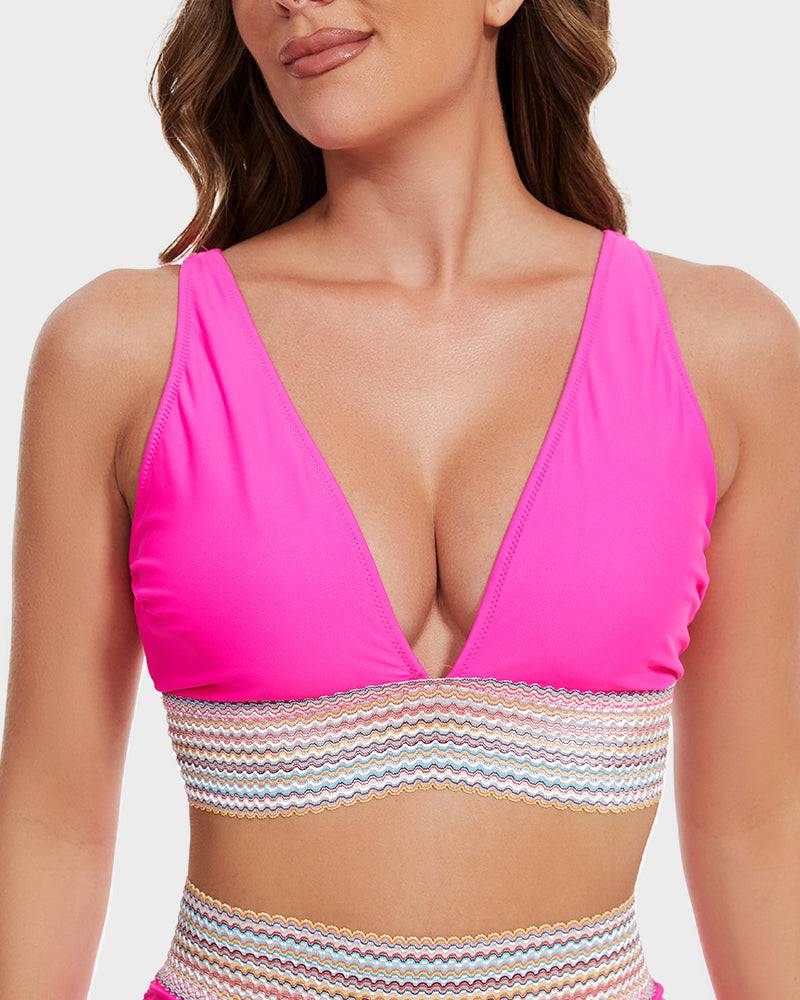 Bikini taille haute gainante à motif colorblock – maintien, confort et style tendance