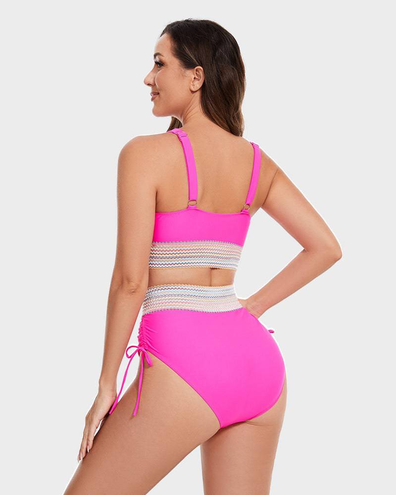 Bikini taille haute gainante à motif colorblock – maintien, confort et style tendance