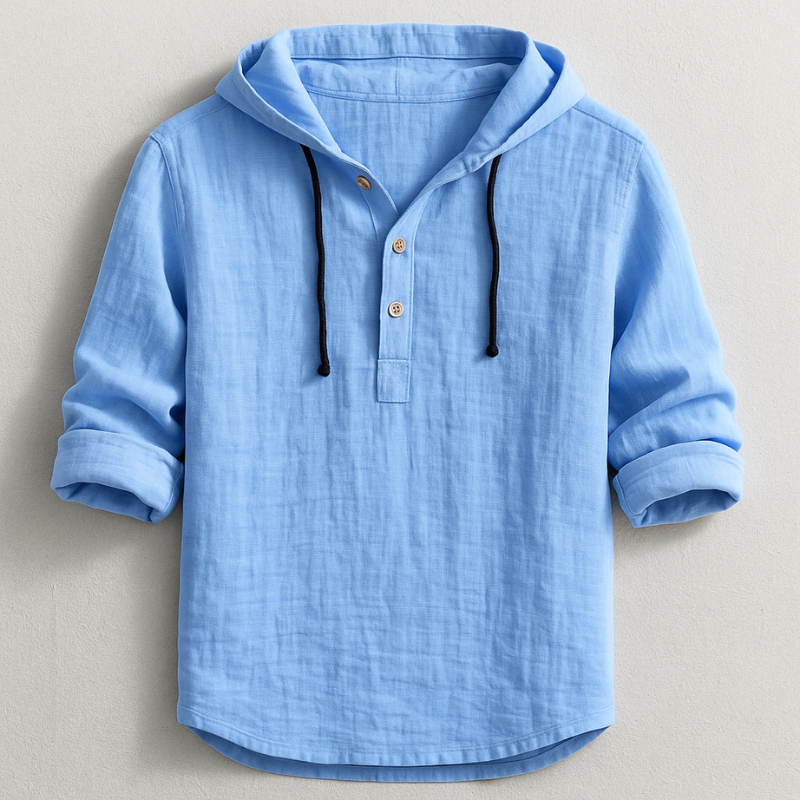T-shirt à capuche homme en lin manches longues boutonné 1