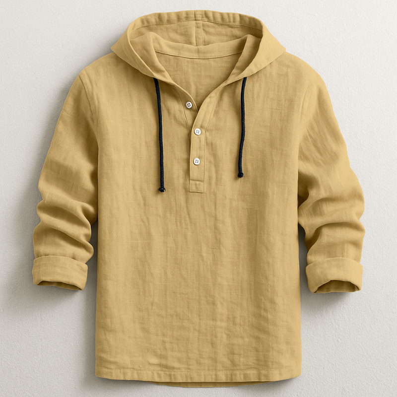 T-shirt à capuche homme en lin manches longues boutonné 2