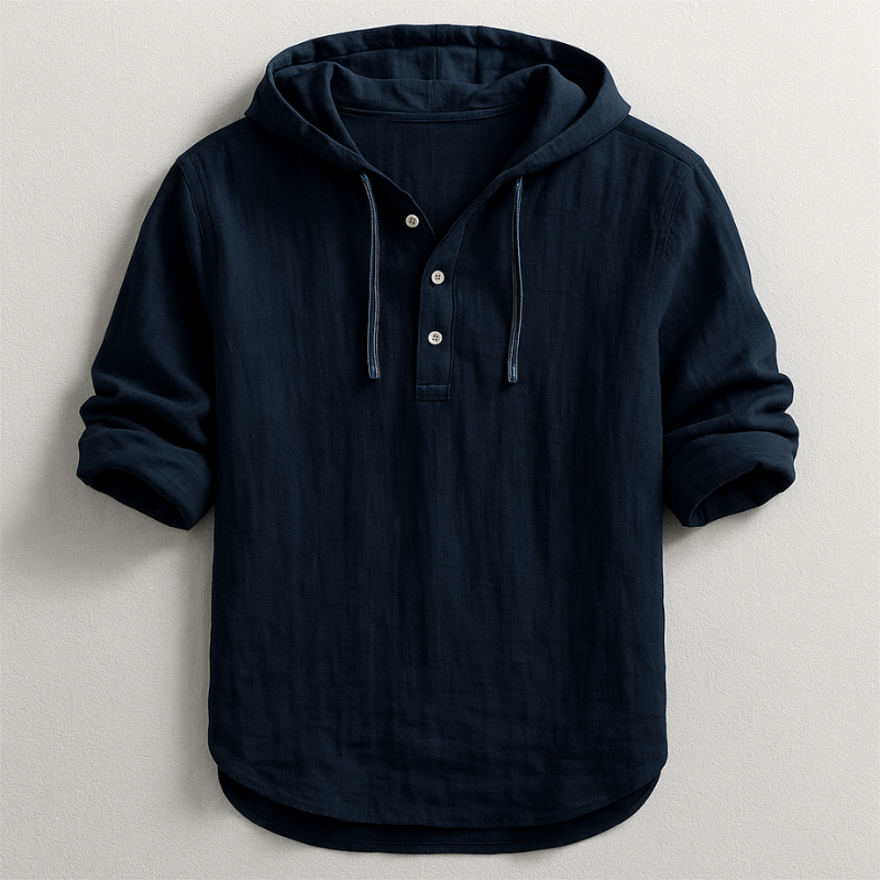 T-shirt à capuche homme en lin manches longues boutonné 6