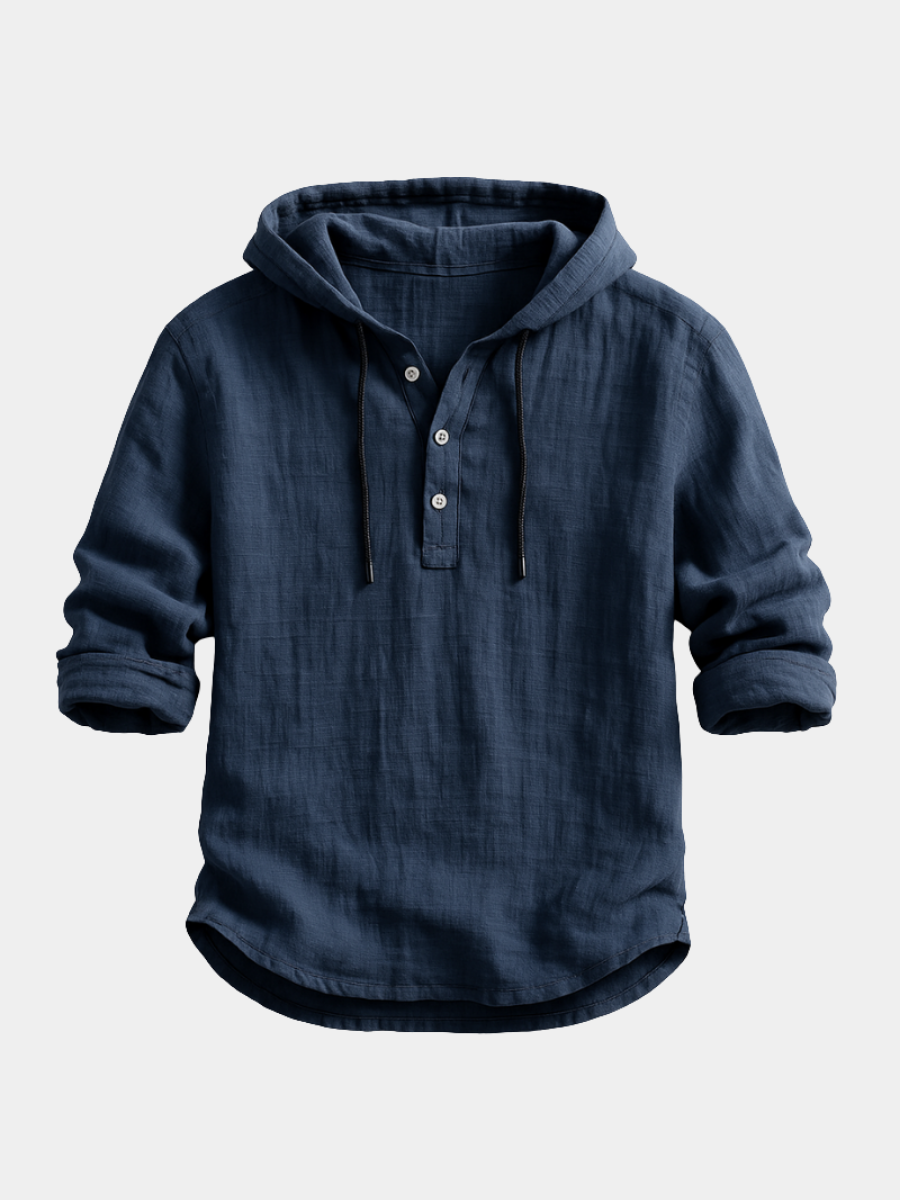 T-shirt à capuche homme en lin manches longues boutonné 7