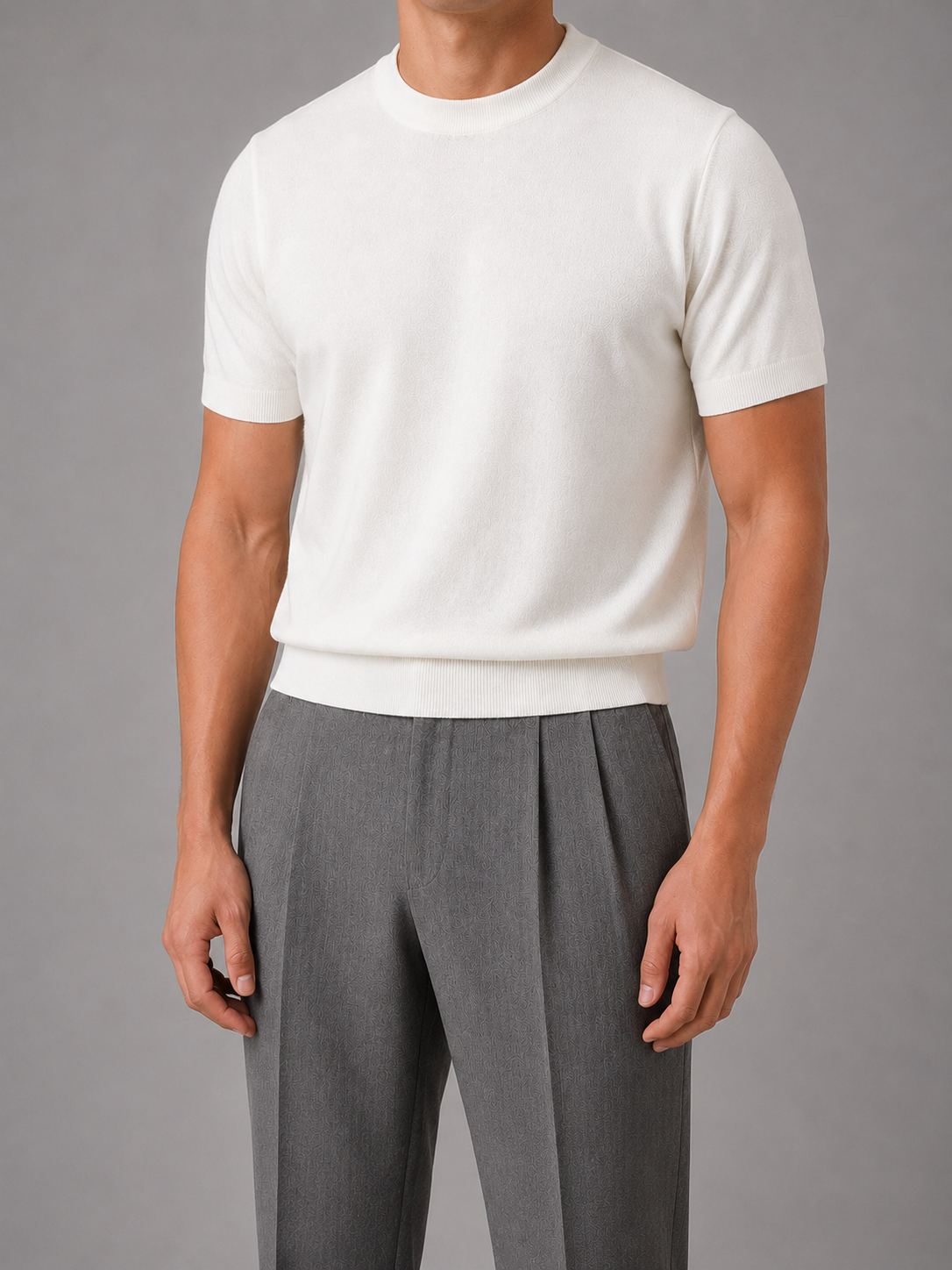 T-shirt homme en maille fine à col rond et manches courtes coupe droite 2