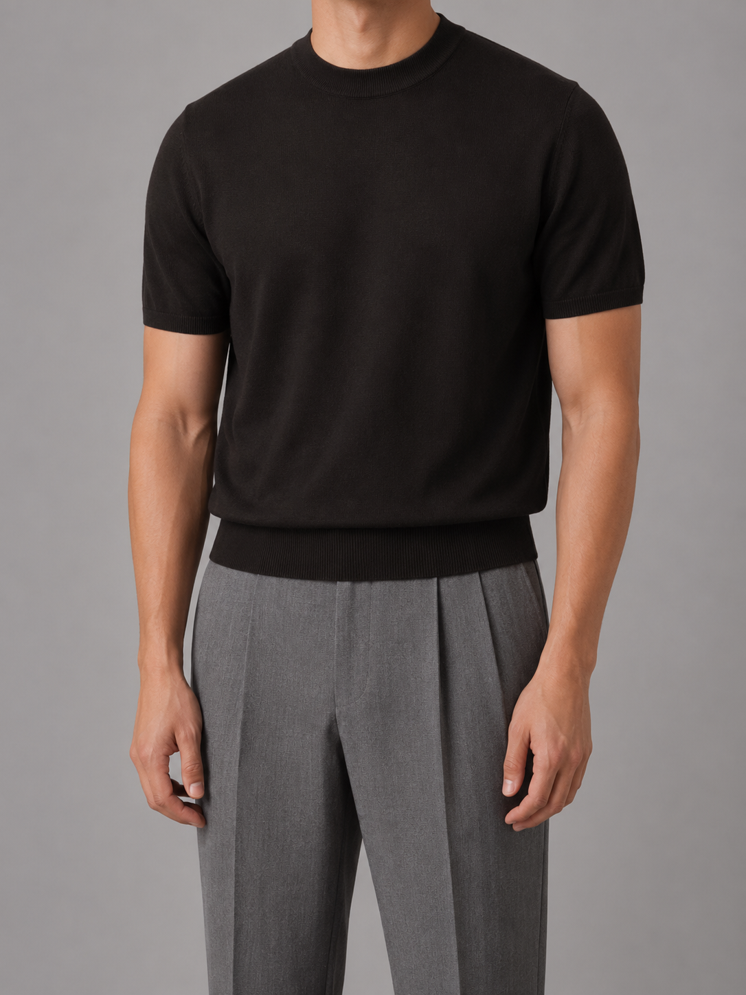 T-shirt homme en maille fine à col rond et manches courtes coupe droite 3