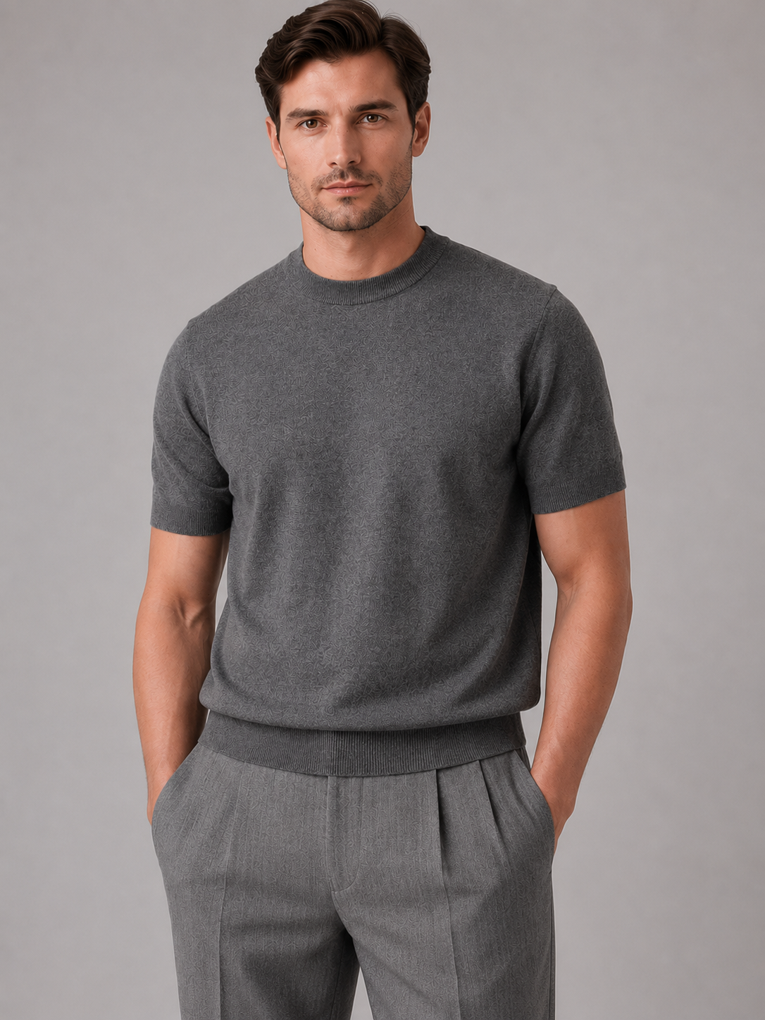 T-shirt homme en maille fine à col rond et manches courtes coupe droite 4