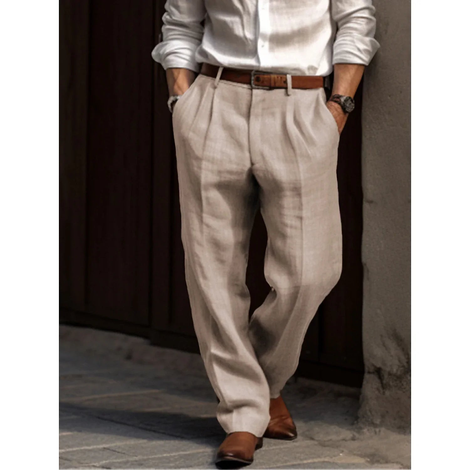 Pantalon homme plissé en lin et coton – élégance naturelle et confort respirant