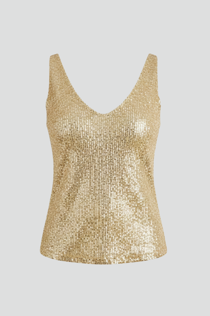 Top sequin femme sans manches à col en V 5