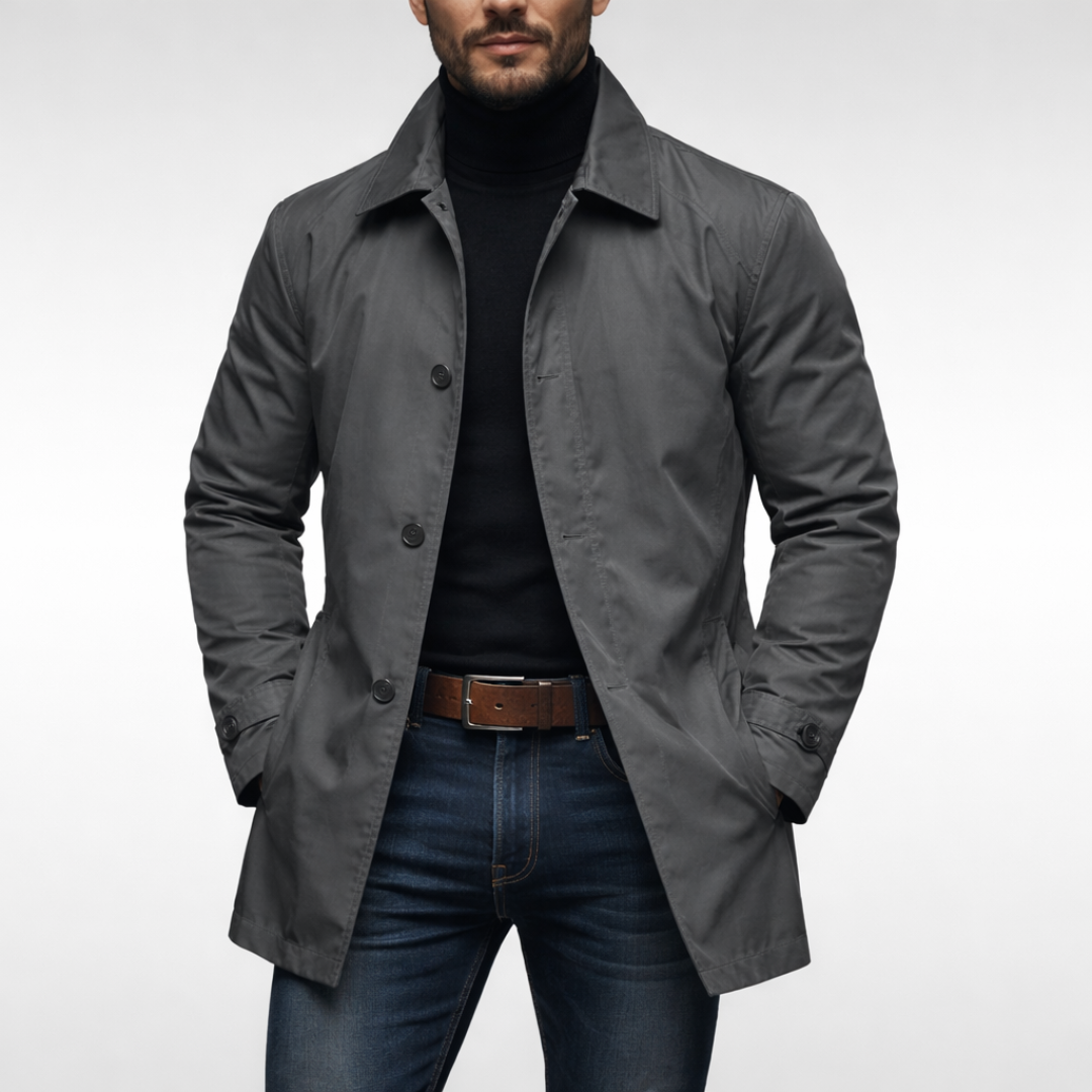 Trench-coat homme mi-long boutonné à col chemise 2