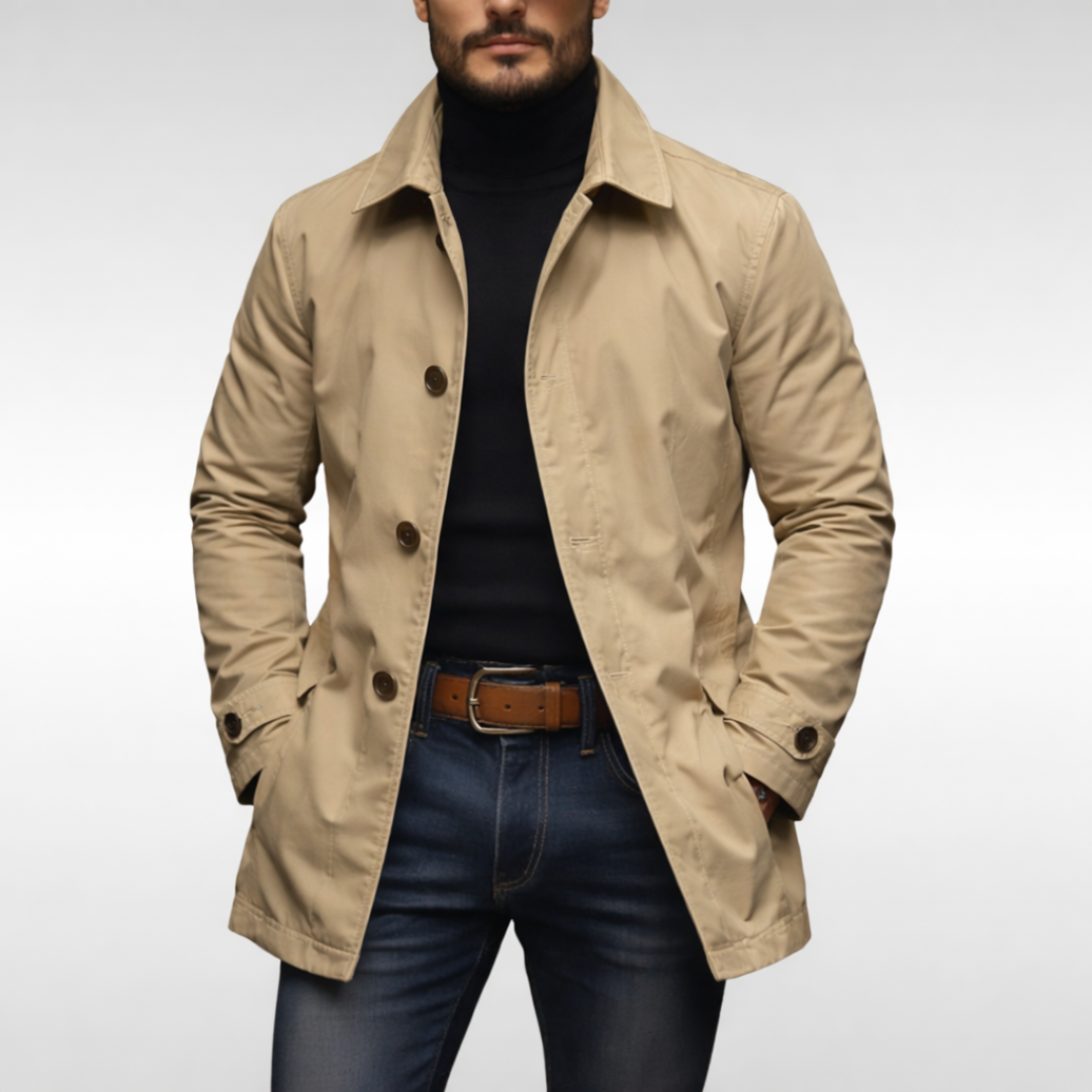 Trench-coat homme mi-long boutonné à col chemise 4