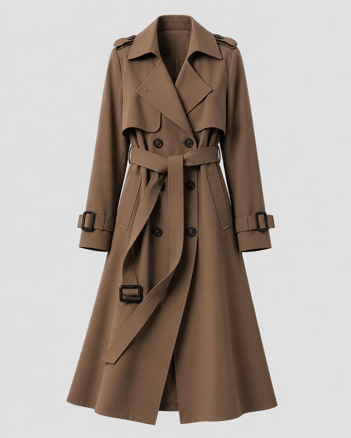 Trench-coat long femme ceinturé croisé en polyester 2