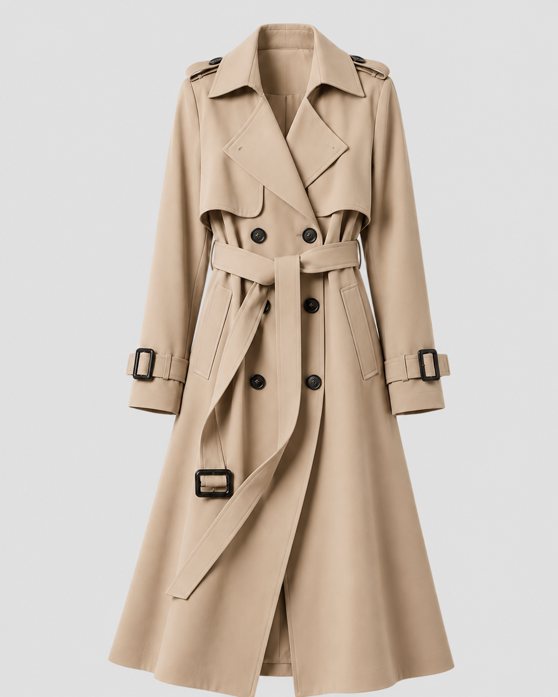 Trench-coat long femme ceinturé croisé en polyester 4