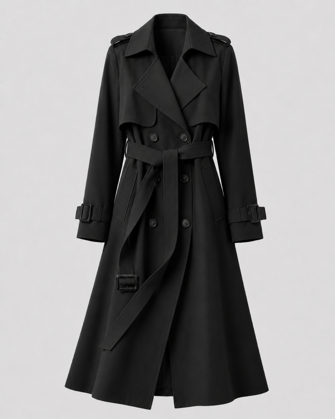 Trench-coat long femme ceinturé croisé en polyester 6