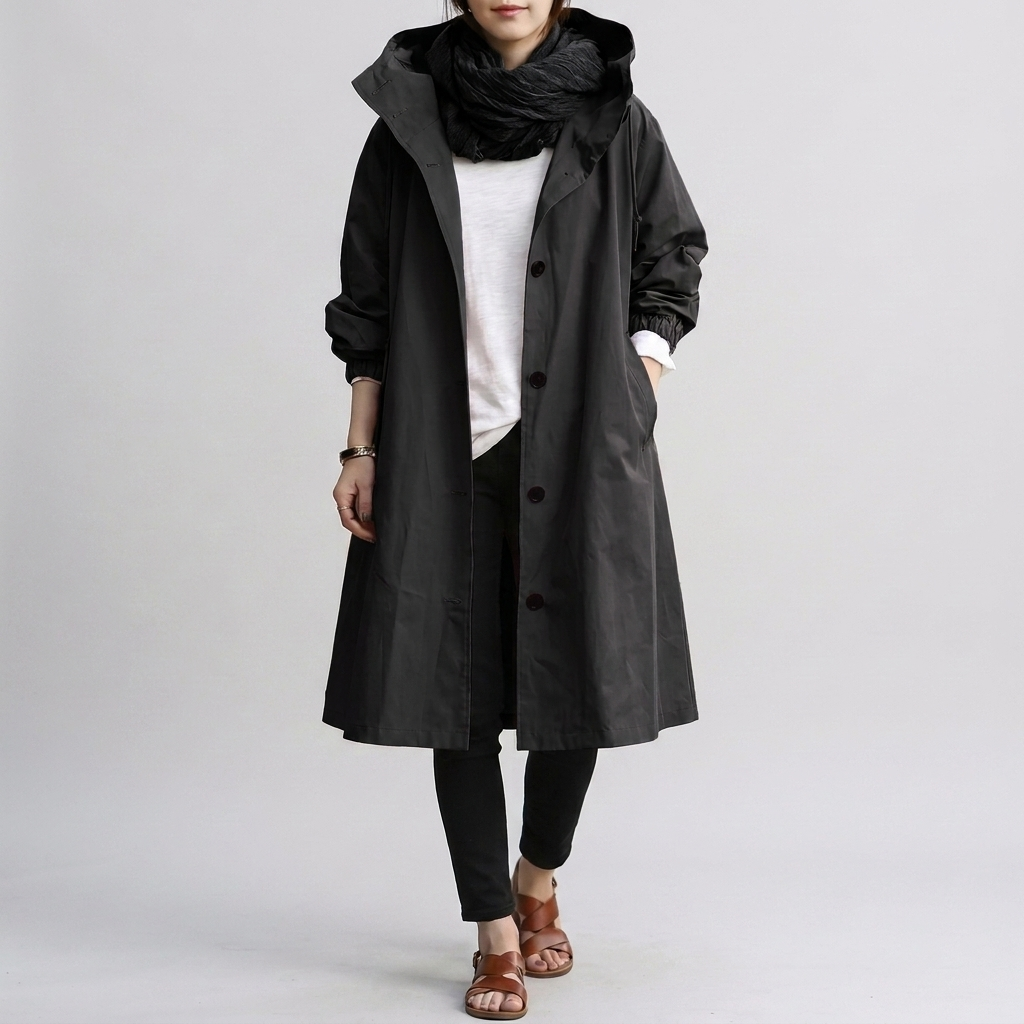 Trench femme oversize à capuche, déperlant et poignets élastiques 3