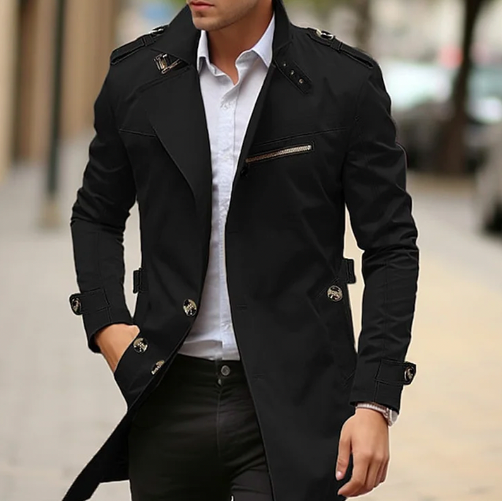 Trench homme long à ceinture, double boutonnage croisé et fente au dos 2