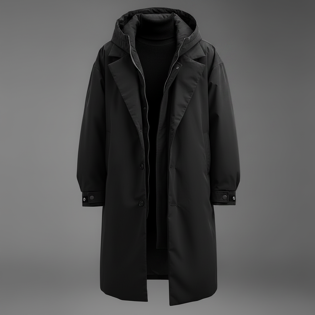Trench long à capuche homme déperlant matelassé col cranté 2