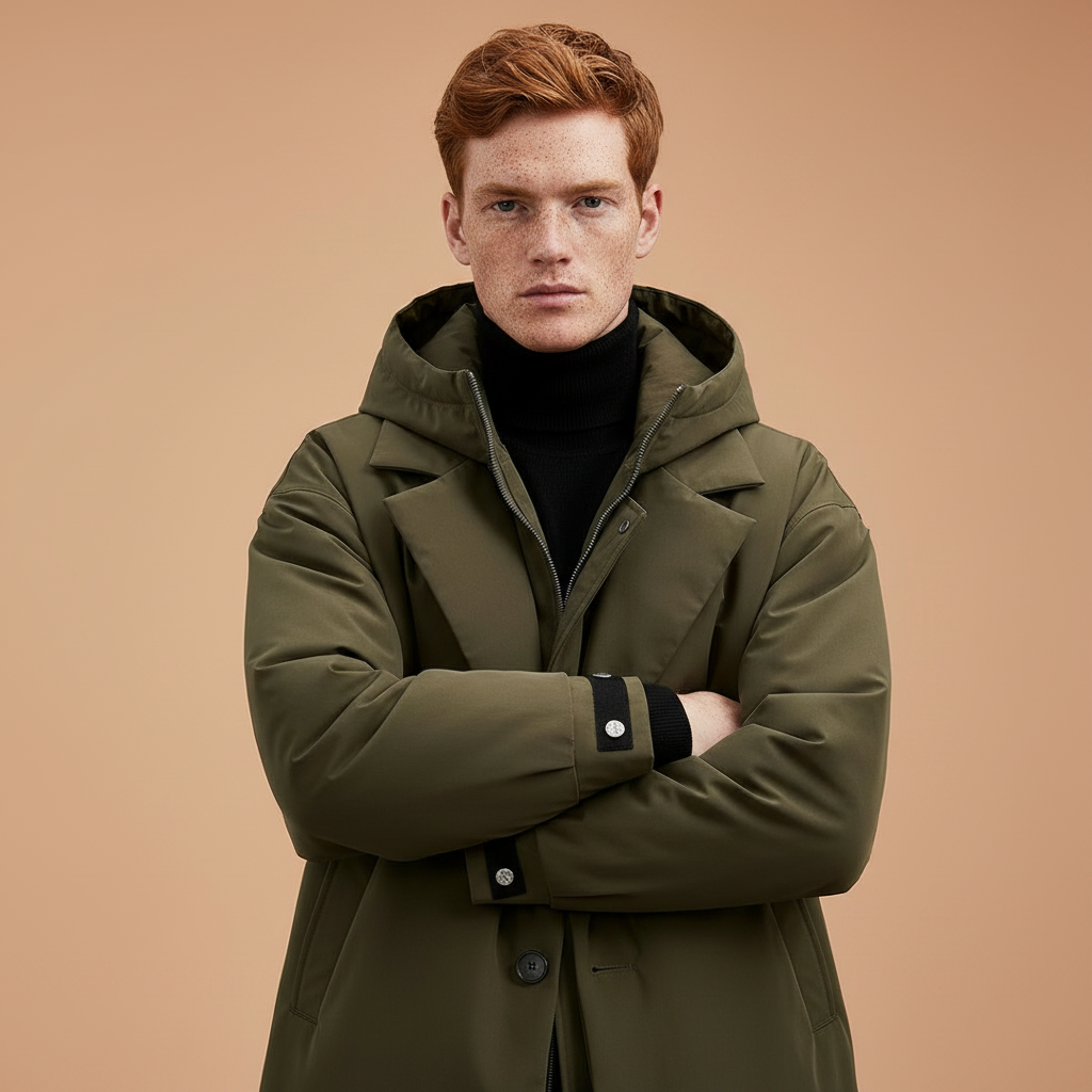 Trench long à capuche homme déperlant matelassé col cranté 4