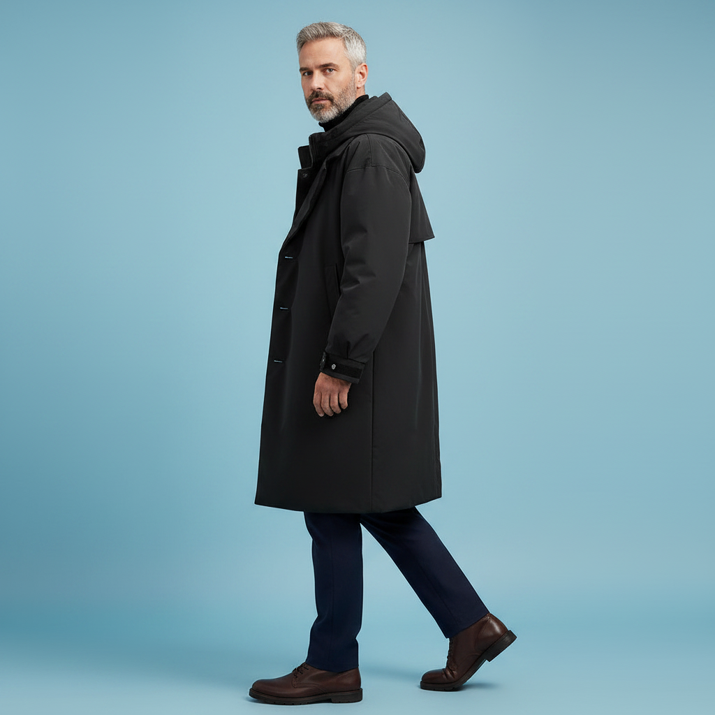 Trench long à capuche homme déperlant matelassé col cranté 6