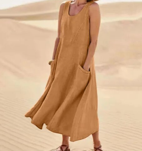 Julie – Robe midi d’été à col rond femme