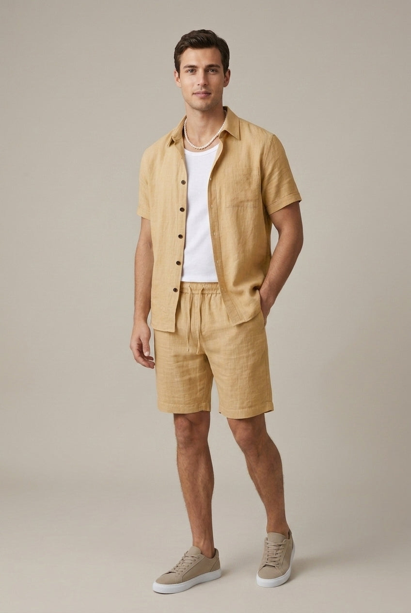 Ensemble homme en lin, chemise à manches courtes et short d'été