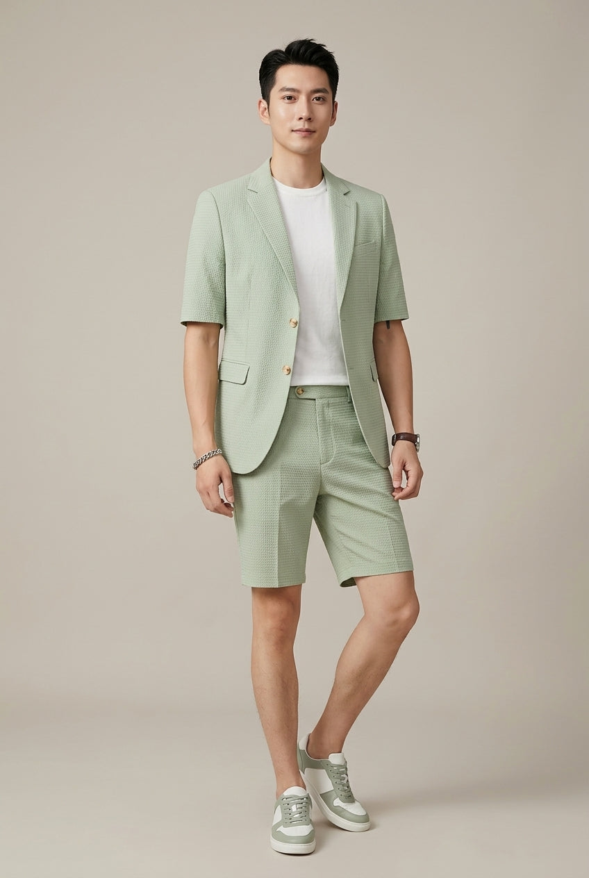 Corentin – Ensemble deux pièces à carreaux : blazer à manches courtes et short assorti homme