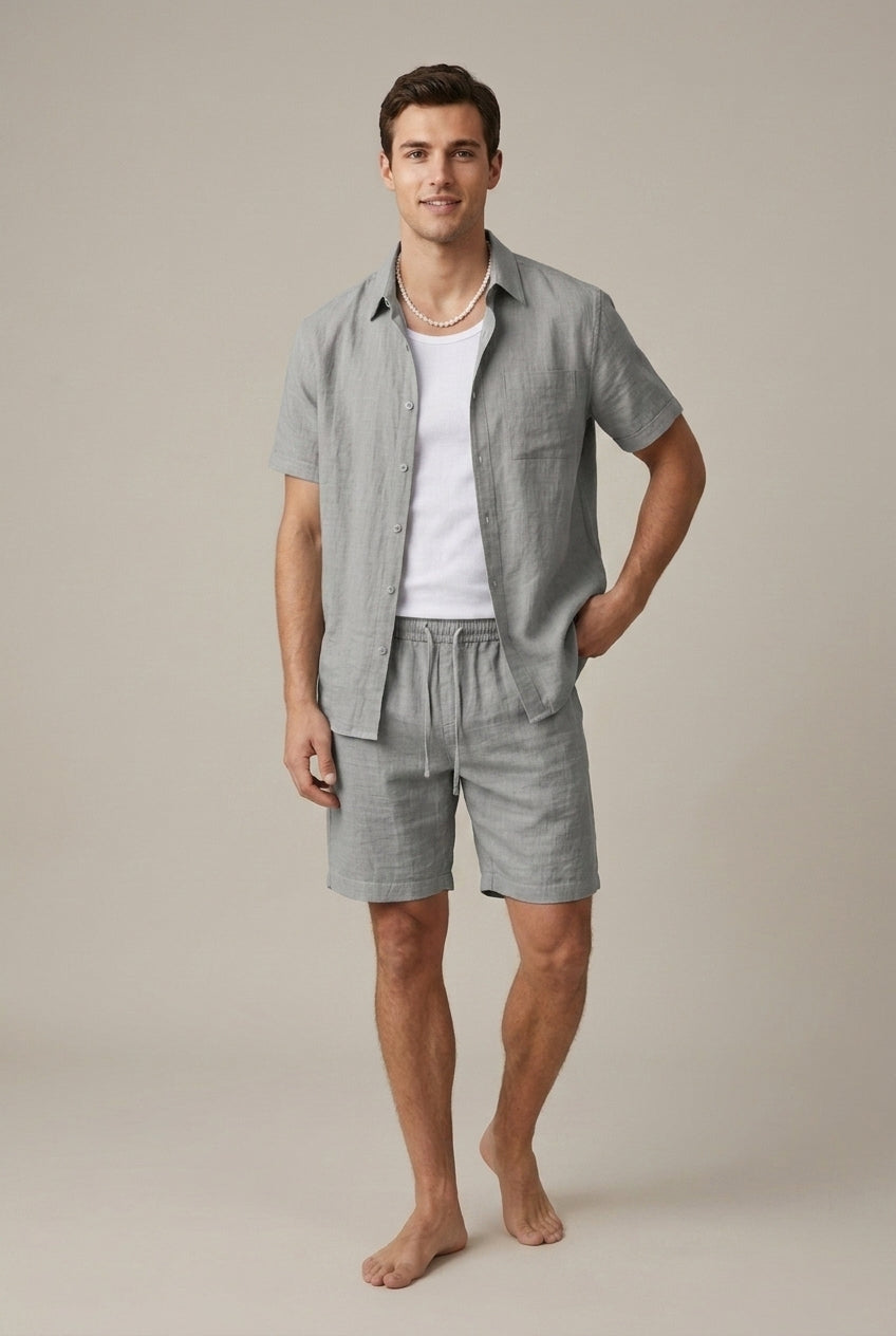 Ensemble homme en lin, chemise à manches courtes et short d'été