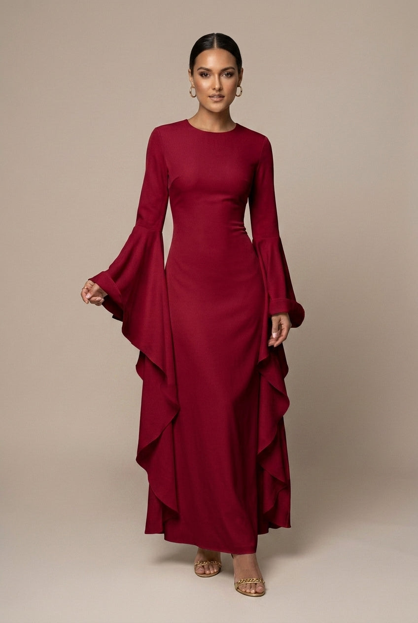 Marilou – Robe maxi col rond à manches évasées femme