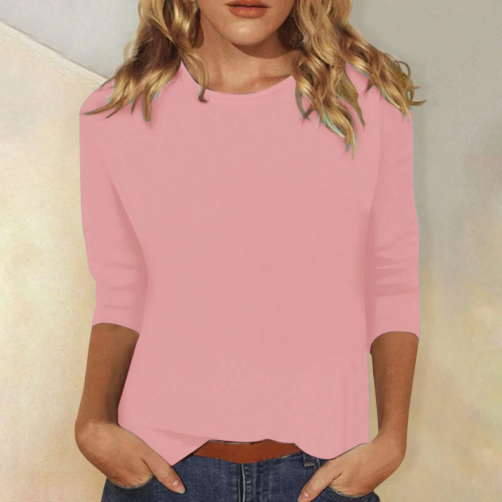 T-shirt pour femme automne léger respirant en mélange coton avec col rond Zoé
