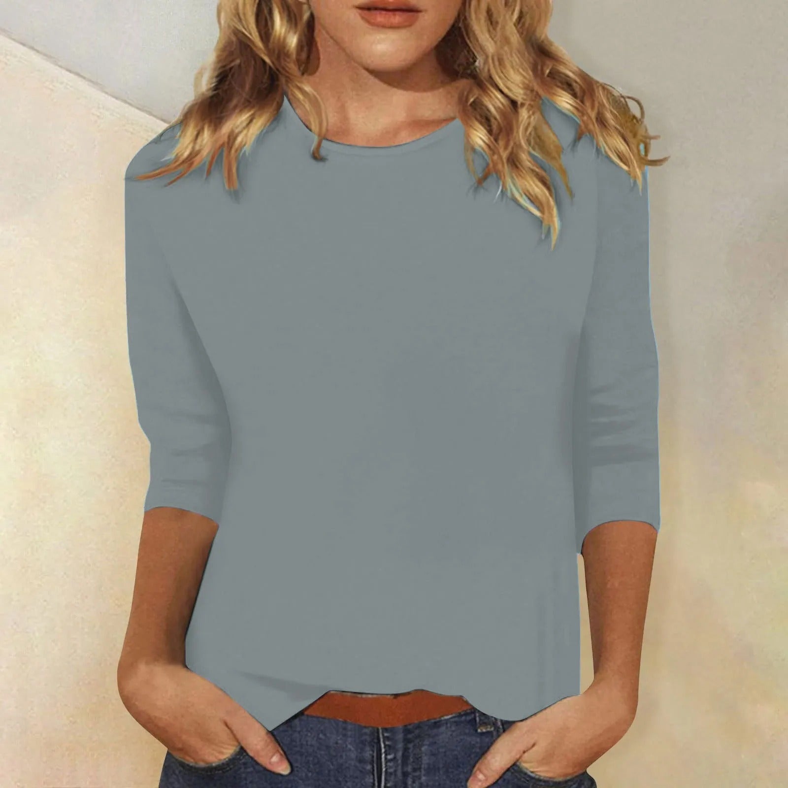 T-shirt pour femme automne léger respirant en mélange coton avec col rond Zoé
