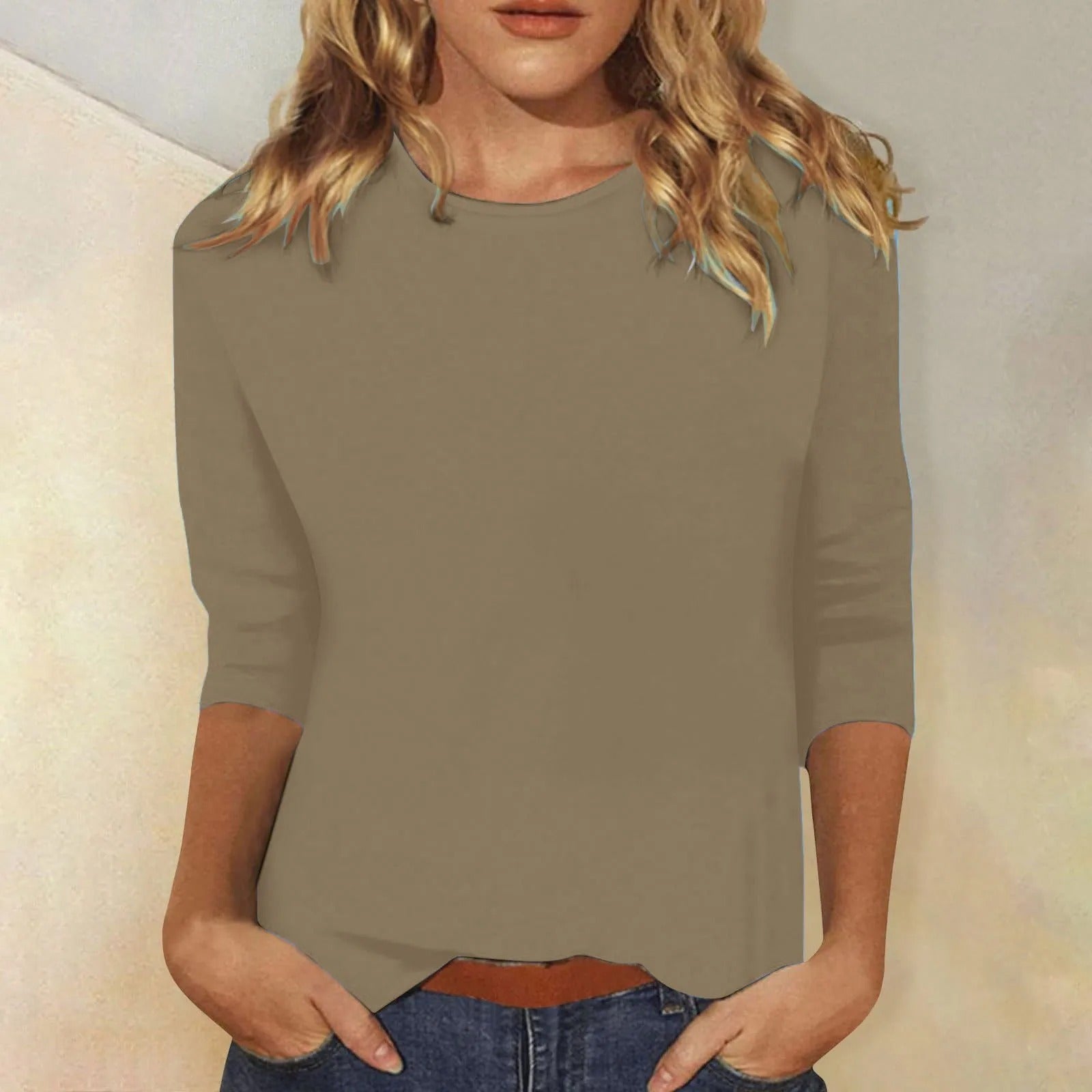 T-shirt pour femme automne léger respirant en mélange coton avec col rond Zoé