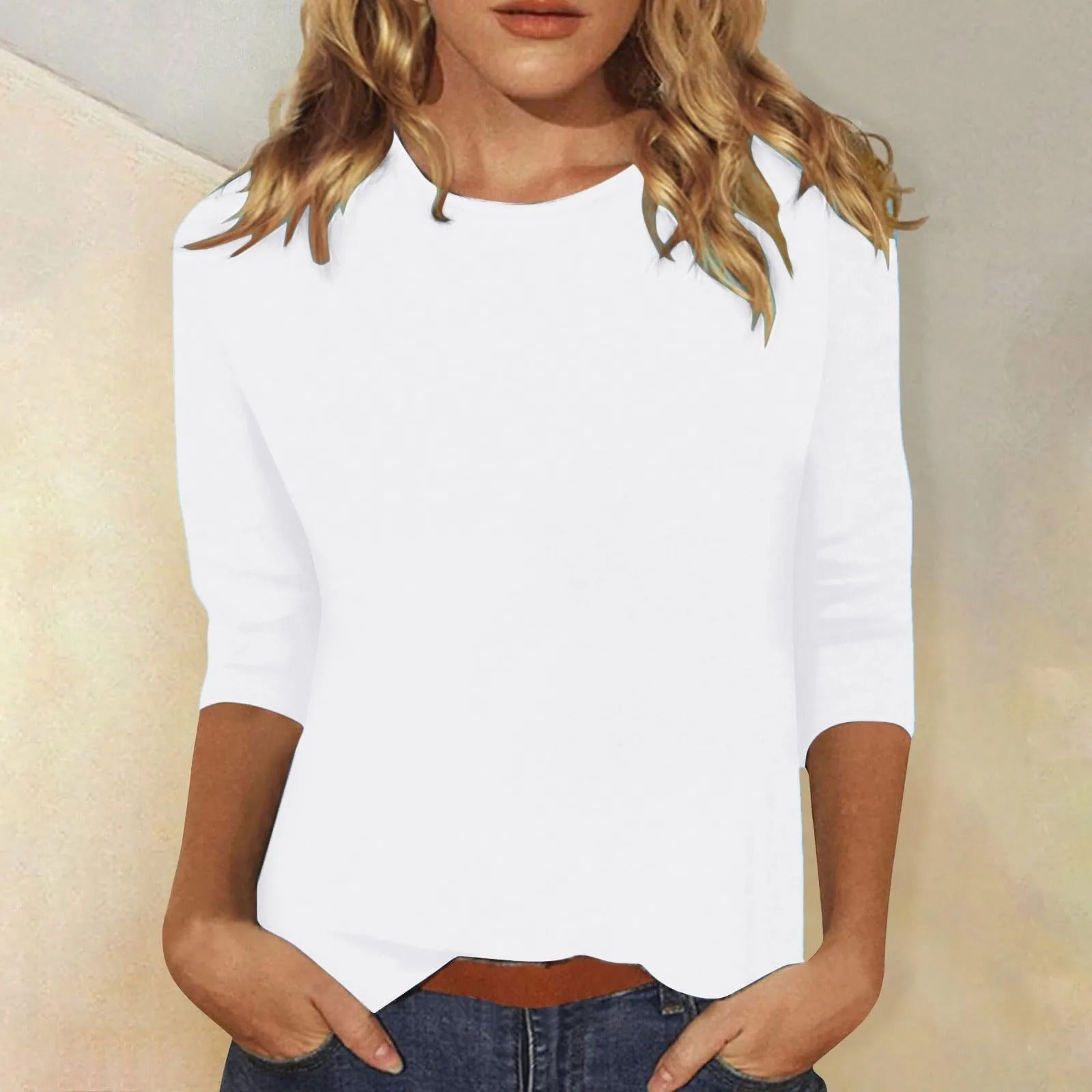 T-shirt pour femme automne léger respirant en mélange coton avec col rond Zoé
