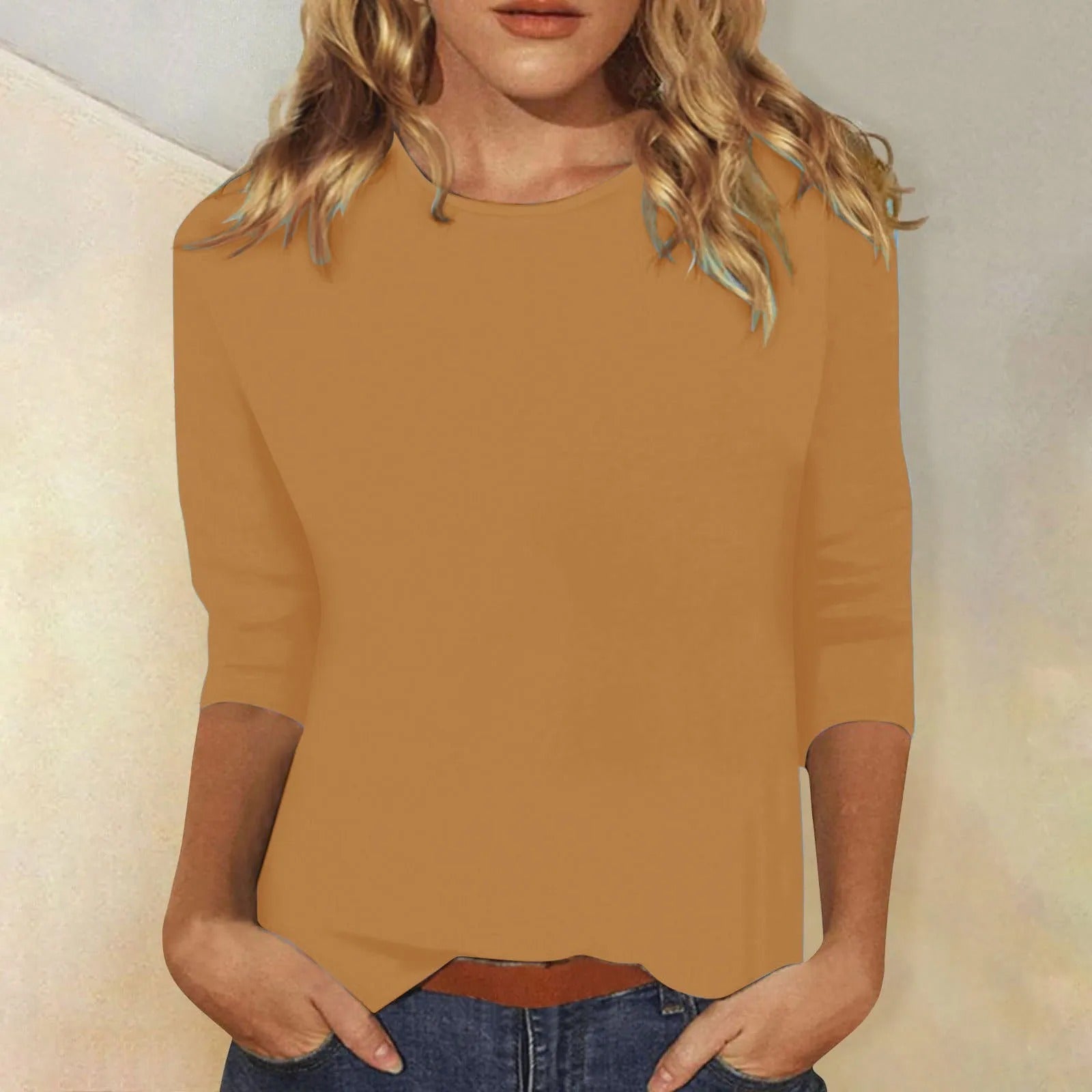 T-shirt pour femme automne léger respirant en mélange coton avec col rond Zoé