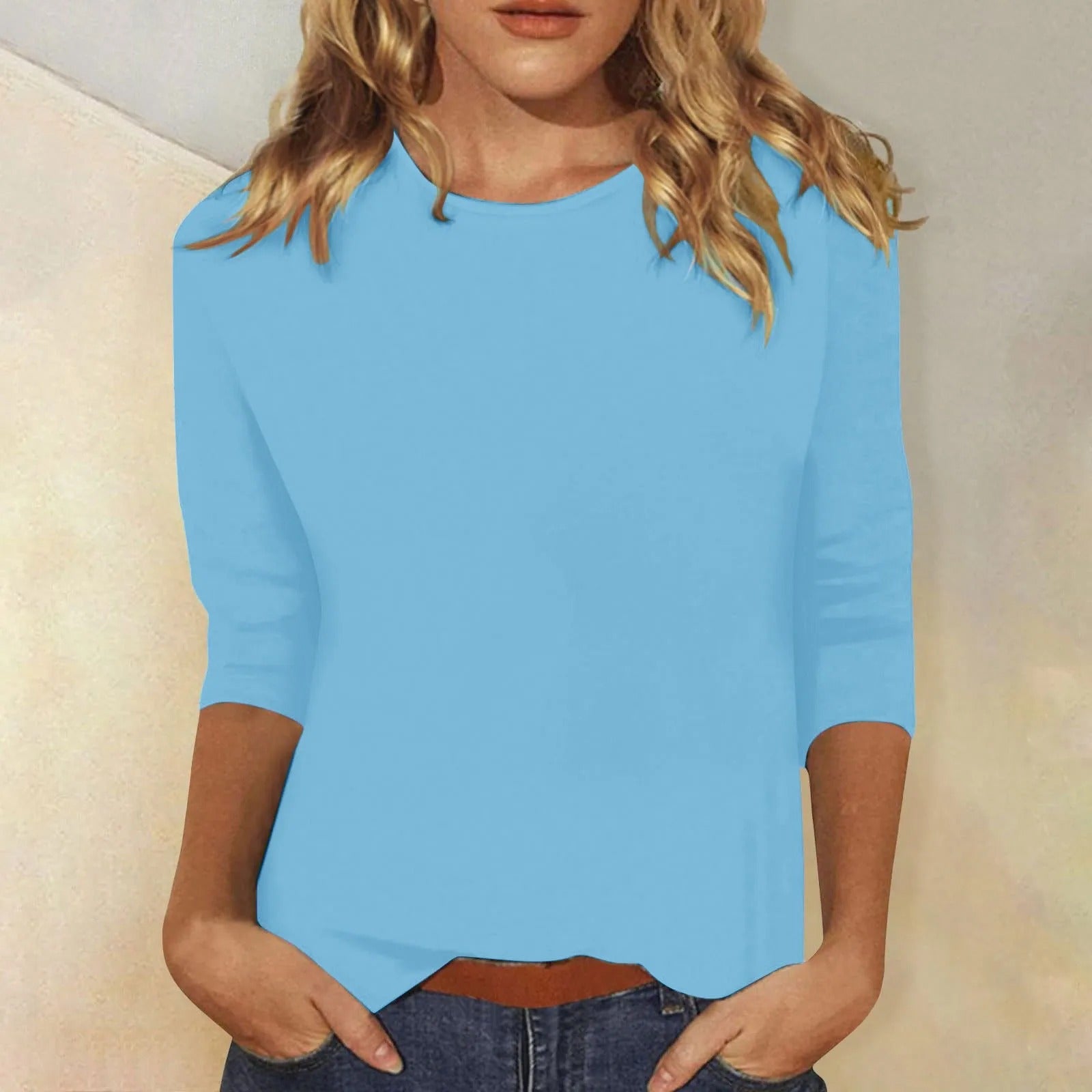 T-shirt pour femme automne léger respirant en mélange coton avec col rond Zoé