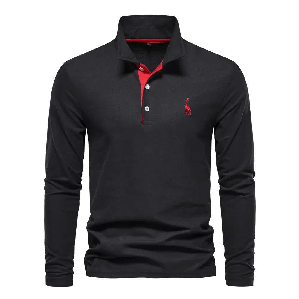 Polo à manches longues pour homme automne respirant en coton avec coupe classique Mathieu