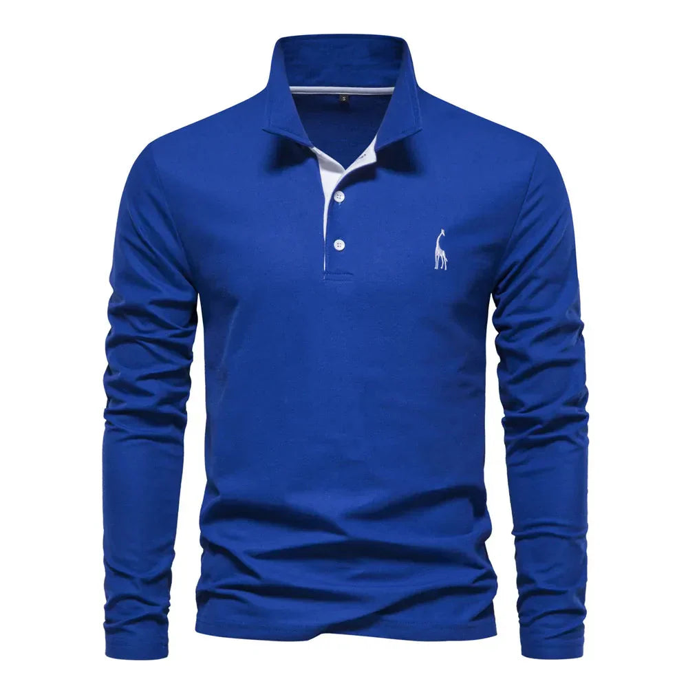 Polo à manches longues pour homme automne respirant en coton avec coupe classique Mathieu