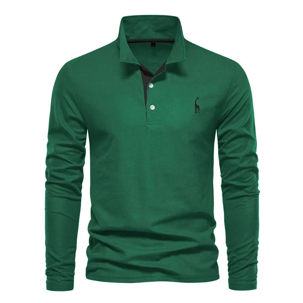 Polo à manches longues pour homme automne respirant en coton avec coupe classique Mathieu