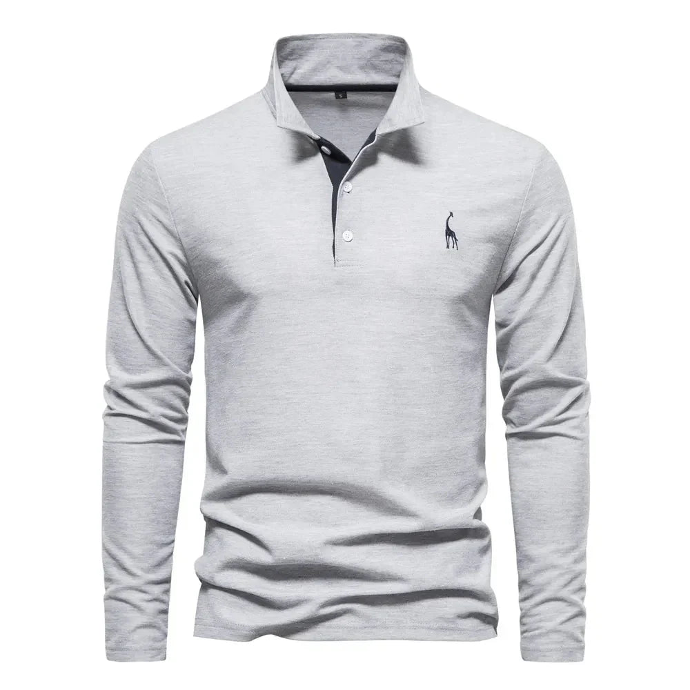 Polo à manches longues pour homme automne respirant en coton avec coupe classique Mathieu