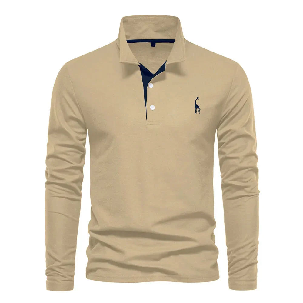 Polo à manches longues pour homme automne respirant en coton avec coupe classique Mathieu