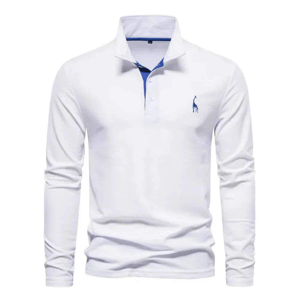 Polo à manches longues pour homme automne respirant en coton avec coupe classique Mathieu