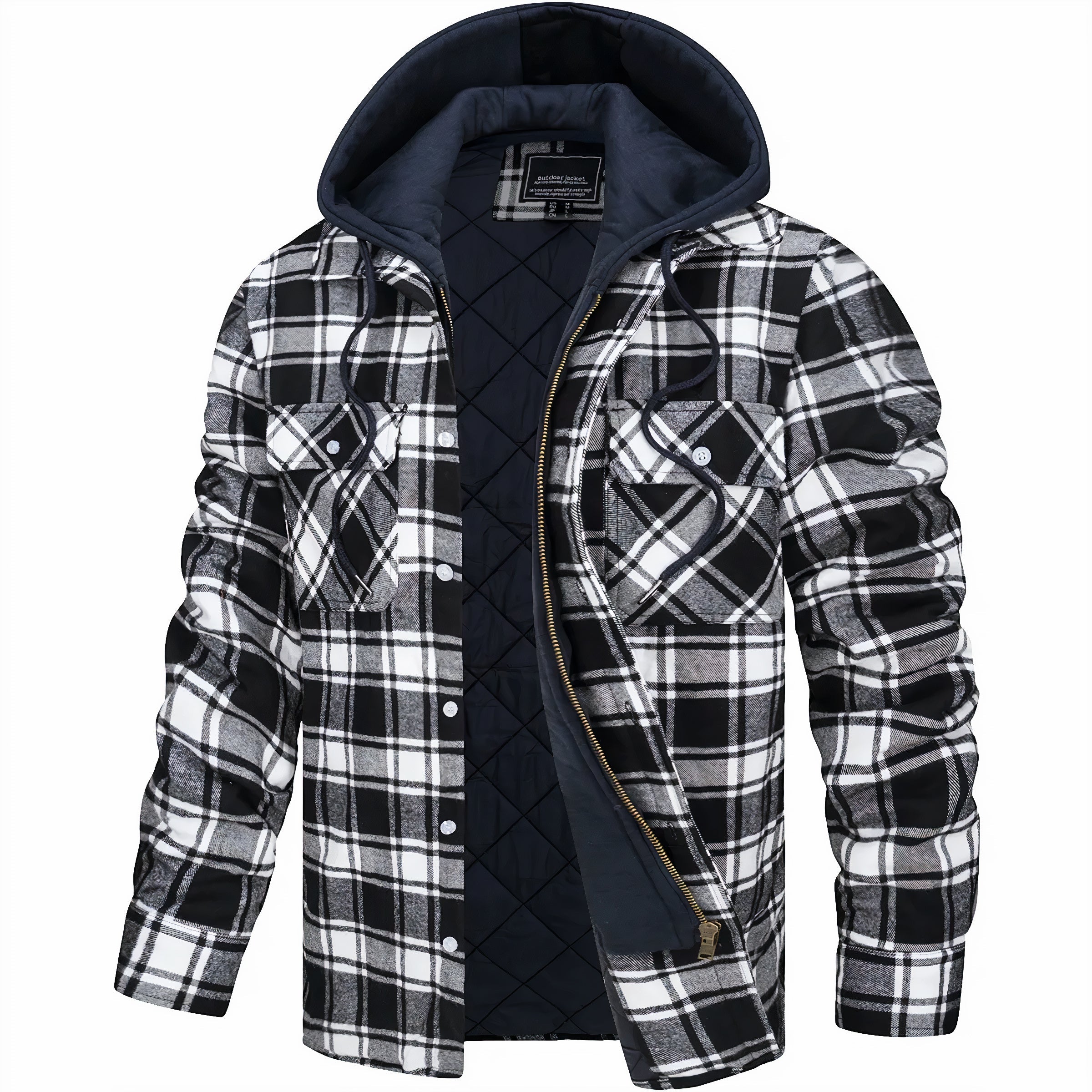Surchemise doublée pour homme automne chaude à carreaux en coton avec capuche zippée Loïc