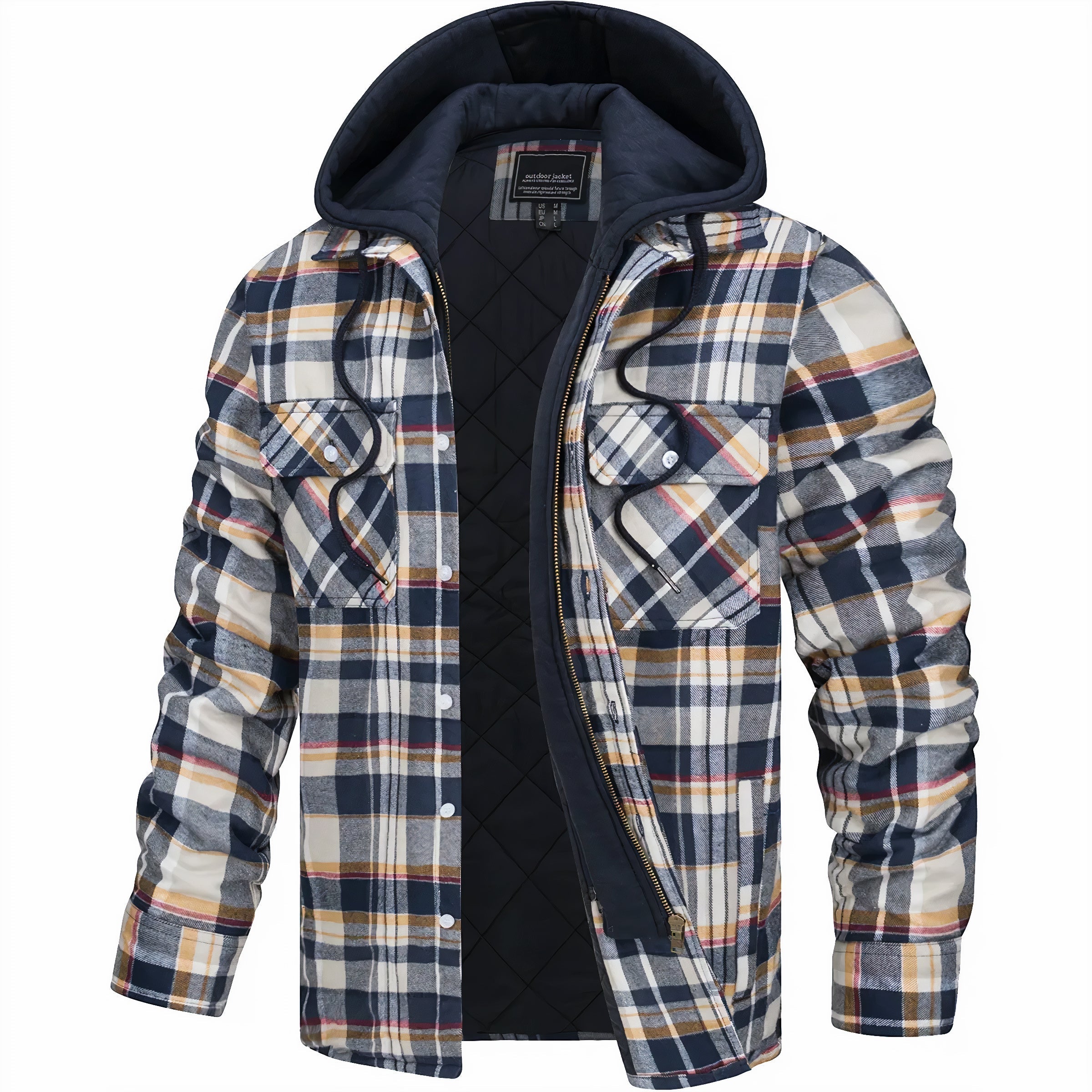 Surchemise doublée pour homme automne chaude à carreaux en coton avec capuche zippée Loïc