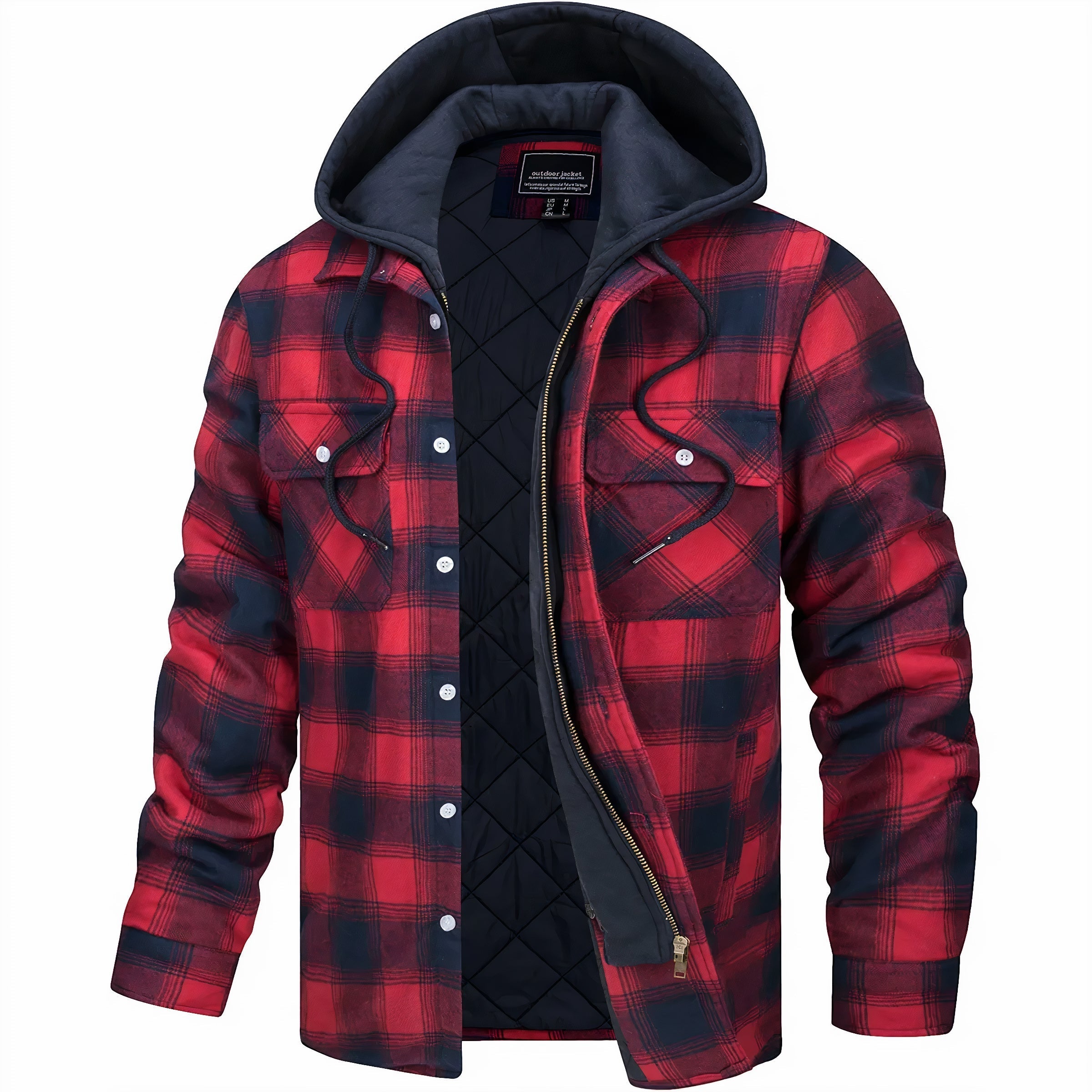 Surchemise doublée pour homme automne chaude à carreaux en coton avec capuche zippée Loïc
