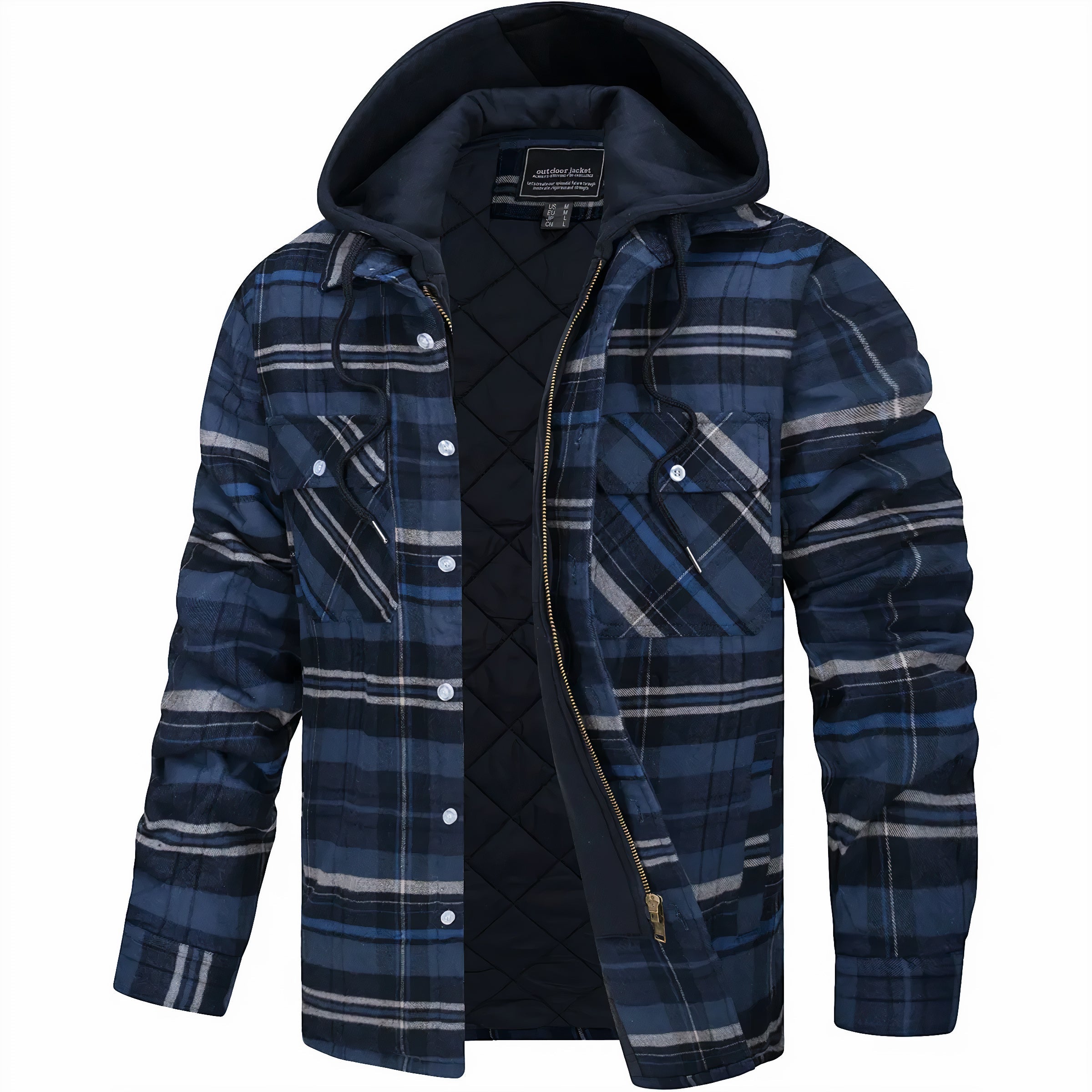 Surchemise doublée pour homme automne chaude à carreaux en coton avec capuche zippée Loïc