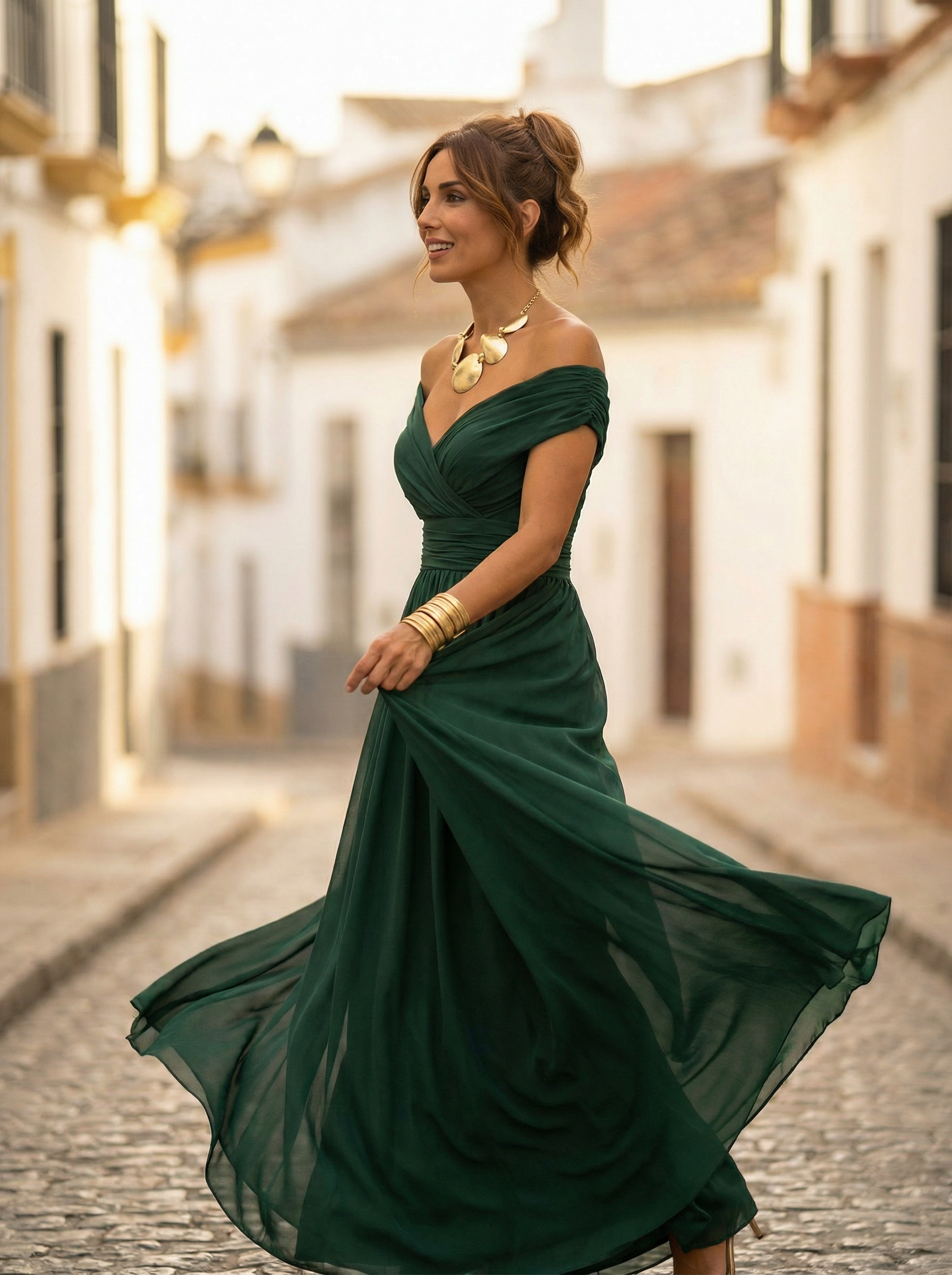 Sidonie – Robe longue d'été froncée à col en V élégant femme