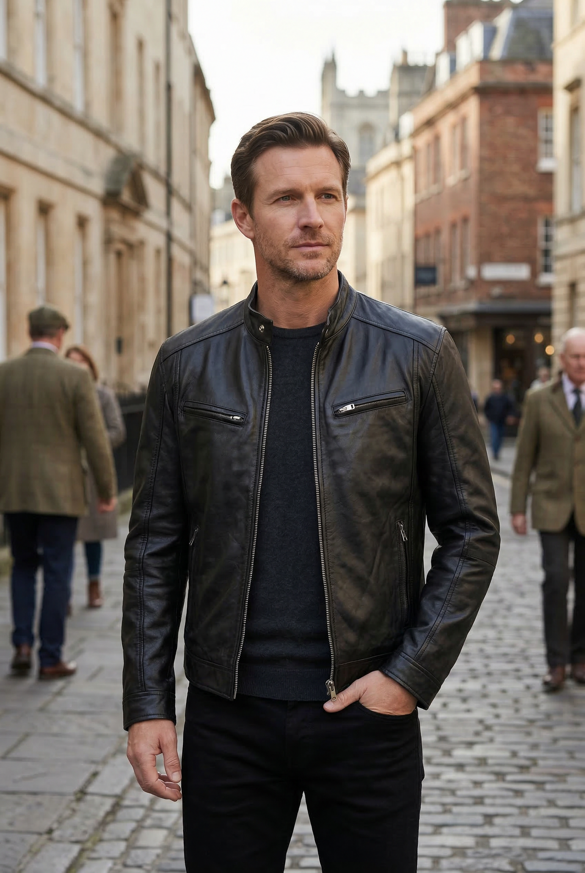 Veste biker homme aspect cuir à col montant et poches zippées 7