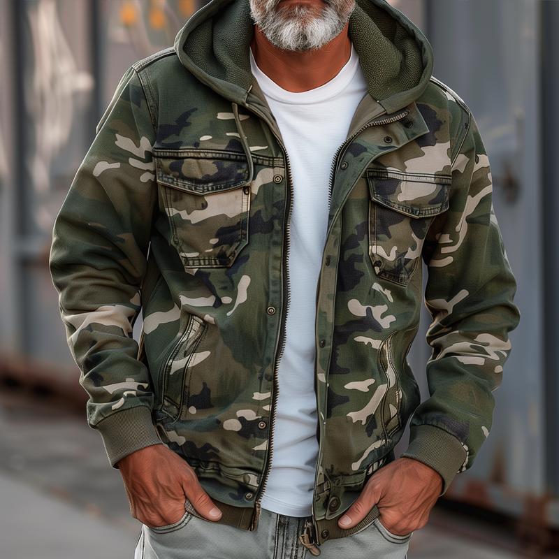 Veste camouflage homme à capuche à poches poitrine 1